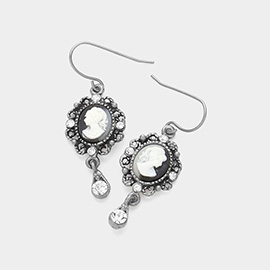 Crystal Pointed Oval Cameo Dangle Earrings